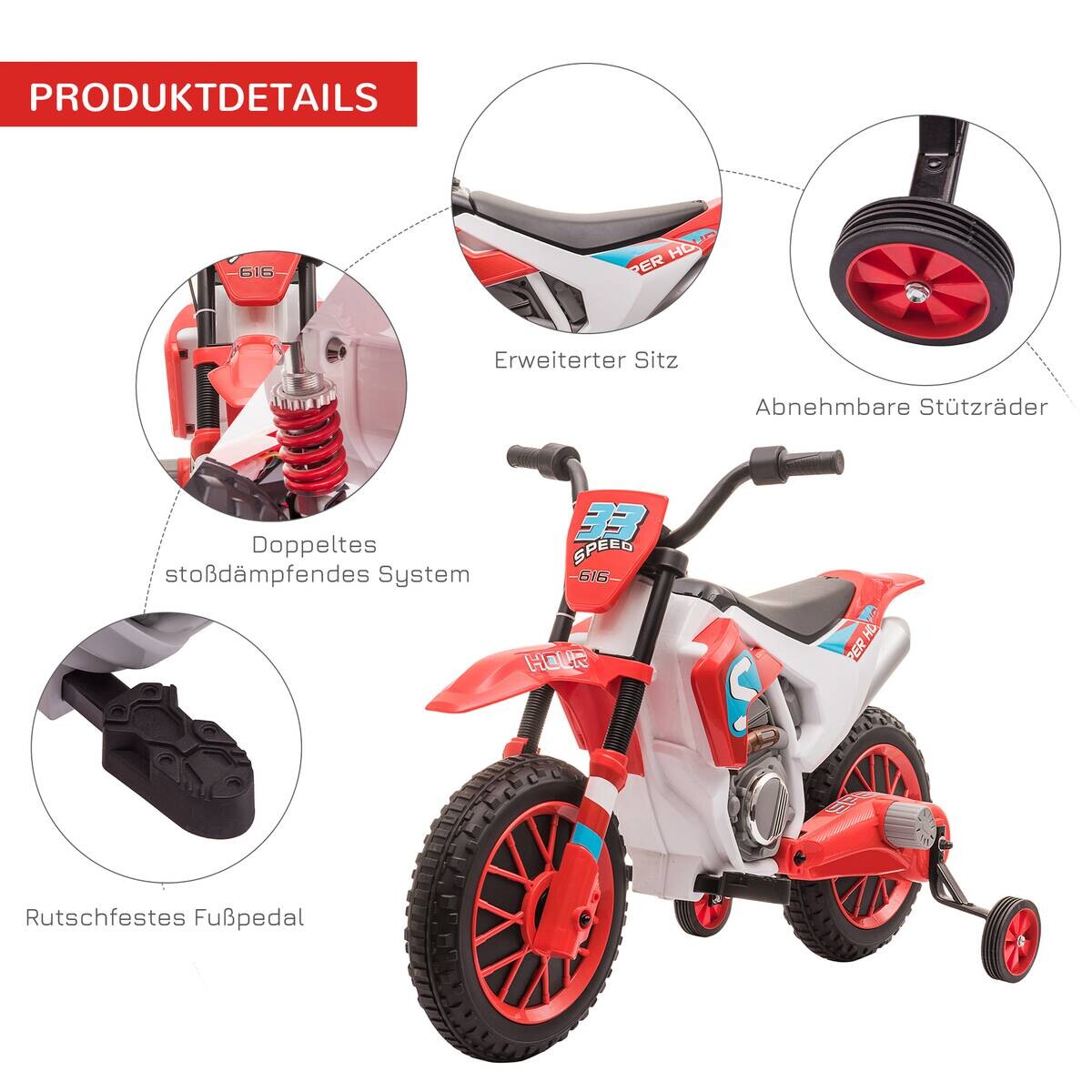 HOMCOM Kinder-Elektromotorrad rot B/H/L: ca. 51,5x68x106,5 cm