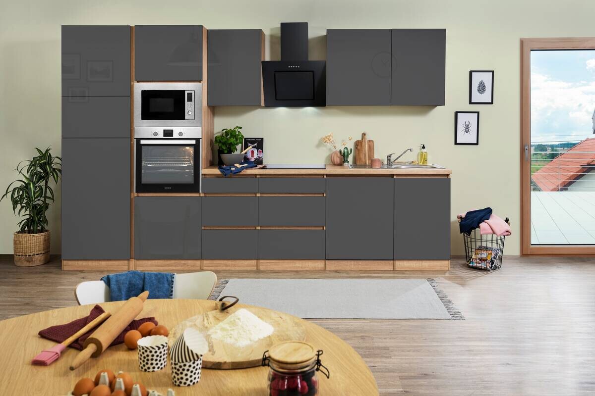 Respekta Küchenblock Premium grau hochglänzend B/H/T: ca. 345x220,5x60 cm