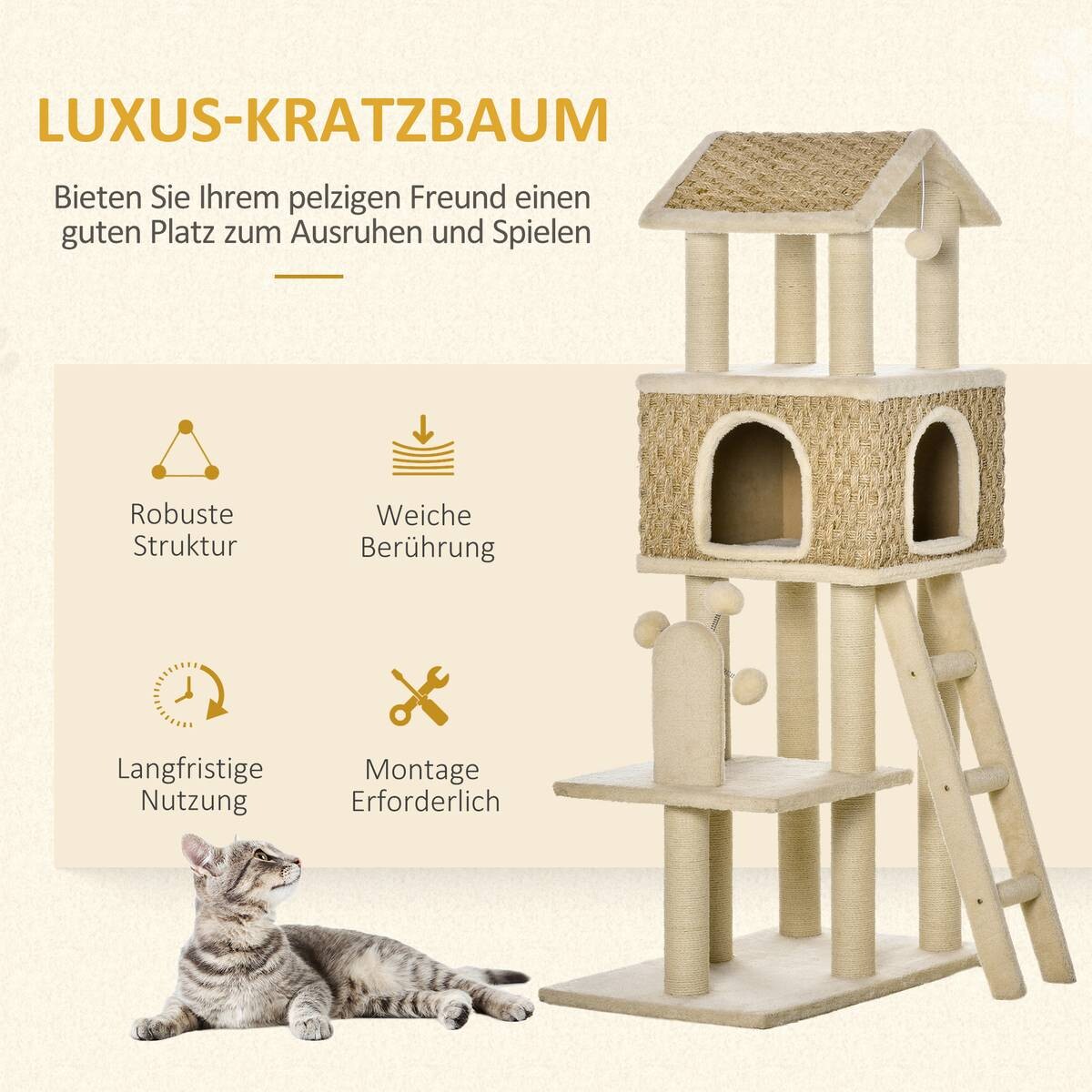 PawHut Kratzbaum beige Polyester B/H/L: ca. 40x131x69 cm