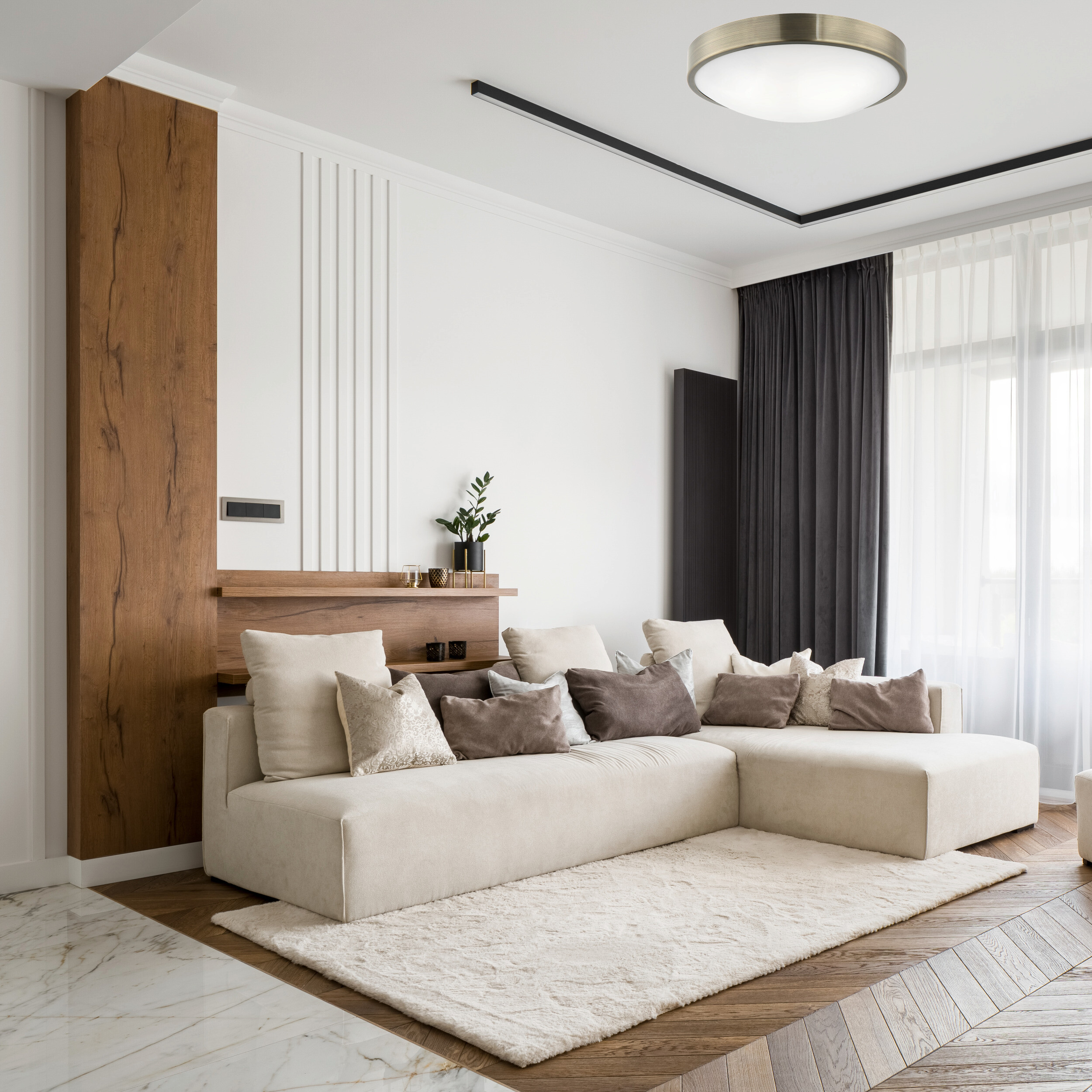 Lamkur Deckenleuchte platin Glas Stahl B/H/L: ca. 37x8x37 cm E27 2 Brennstellen