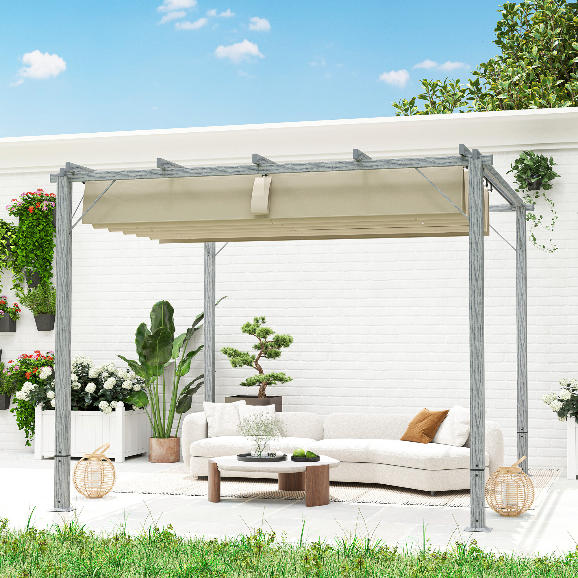 Outsunny Pergola grau Aluminium B/H/L: ca. 296x232x299 cm