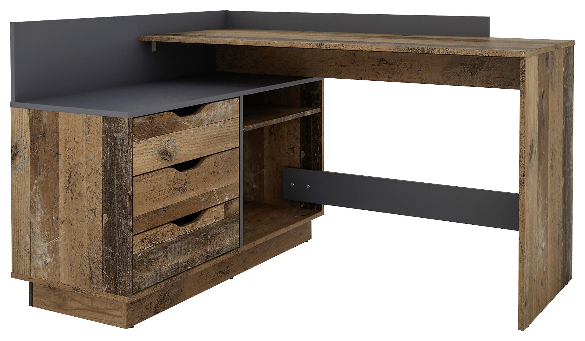 Winkelschreibtisch BELFAST anthrazit Eiche Old Wood Nachbildung B/H/T: ca. 129x83,5x105 cm