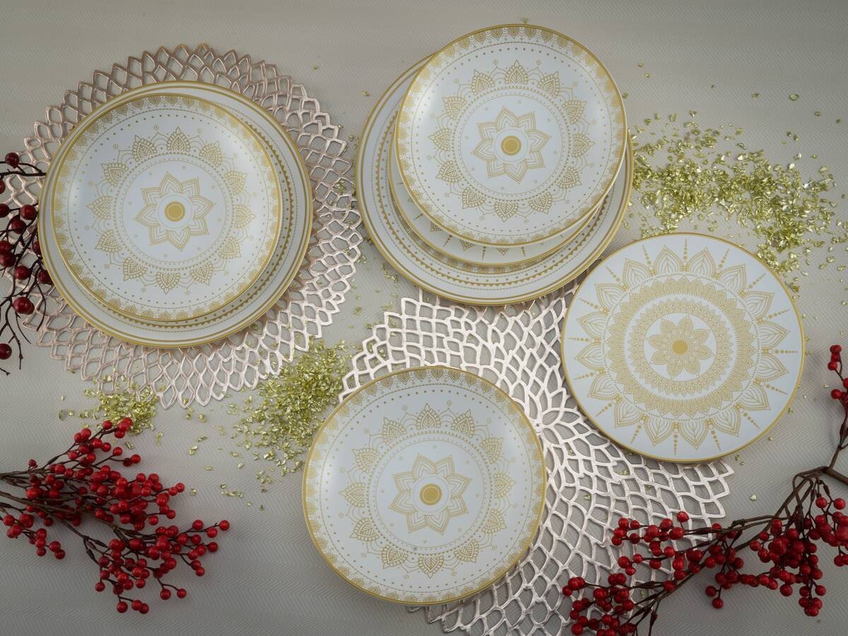 CreaTable Tafelservice MANDALA GOLD weiß Steinzeug 12 tlg.