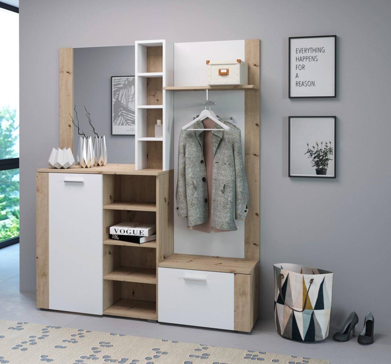 Garderobe BARRY Eiche Artisan Nachbildung weiß matt B/H/T: ca. 150x190x32 cm