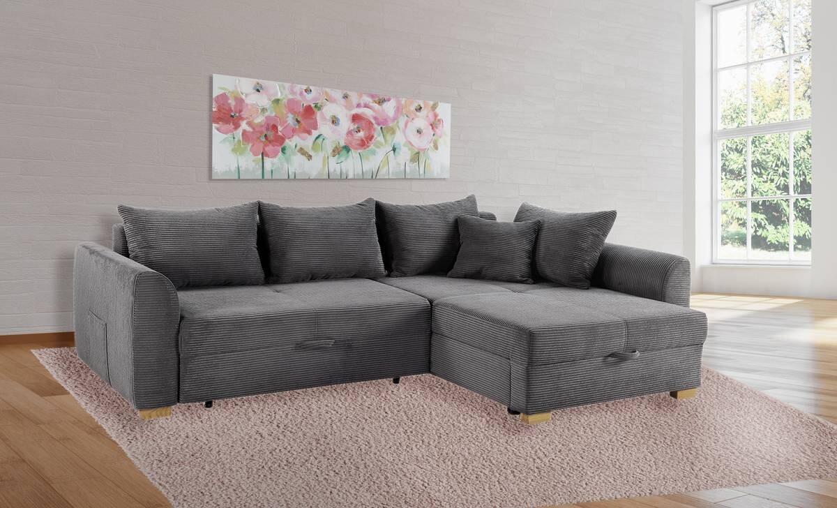 Ecksofa mit Bettfunktion und Bettkasten grau B/H/T: ca. 236x81x160 cm