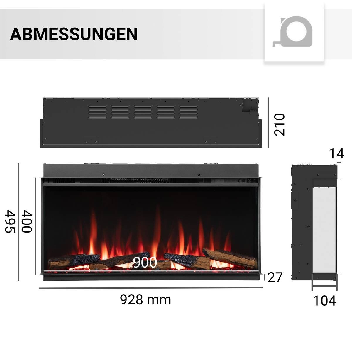Balderia Elektrischer-Kamin EF407A Athena 36" B/H/T/L: ca. 92,8x49,5x21x92,8 cm