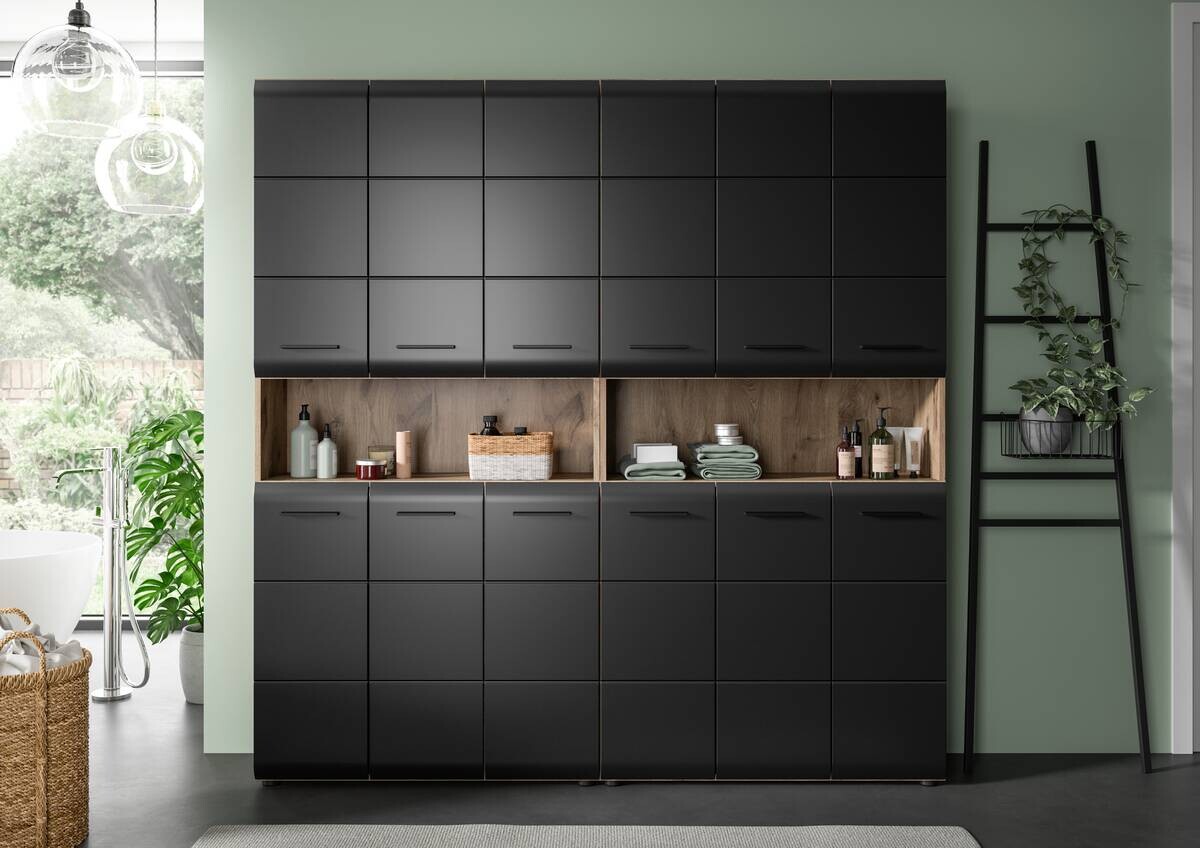 Badezimmer-Set Ice Nox Oak Nachbildung schwarz matt B/H/T: ca. 180x185x30 cm