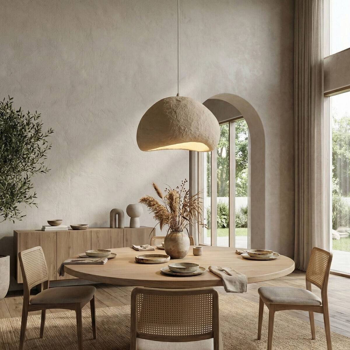 Opviq Pendelleuchte beige Metall Fiberglas B/T/L: ca. 50x44x50 cm E27 1 Brennstellen