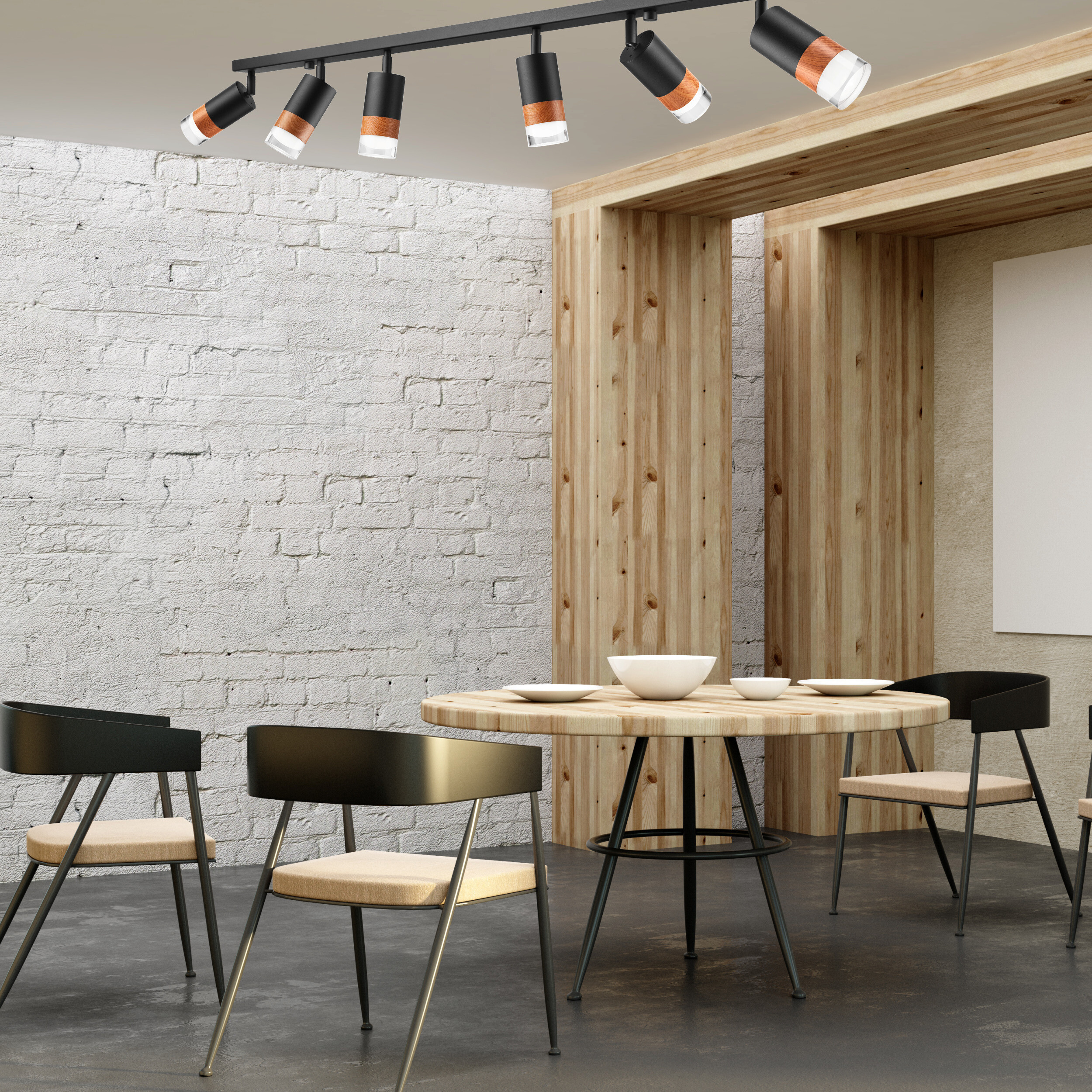 Lamkur Deckenleuchte schwarz Stahl Glas B/H/L: ca. 8x19x117 cm 6 Brennstellen