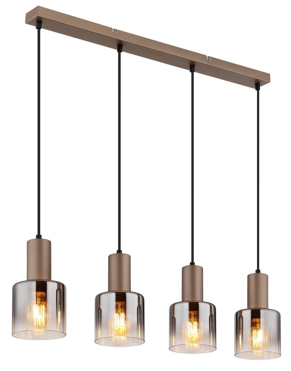 GLOBO Pendelleuchte Walton 4 klar kaffee Rauch Glas Metall B/H/L: ca. 12x150x78 cm E27 4 Brennstellen
