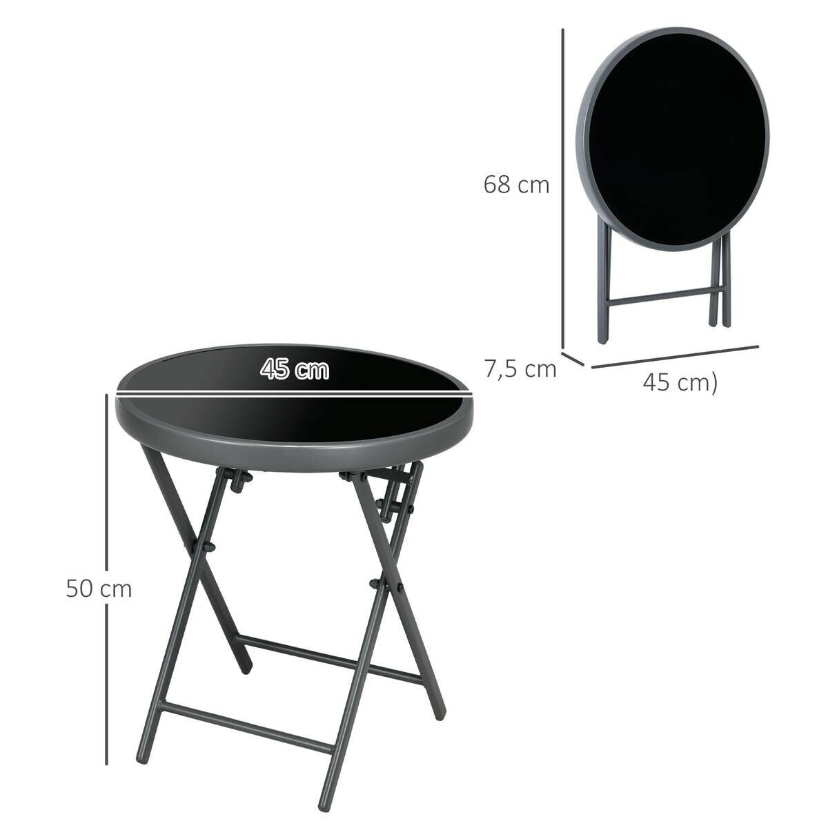 Outsunny Beistelltisch schwarz Metall B/H/L: ca. 45x50x45 cm