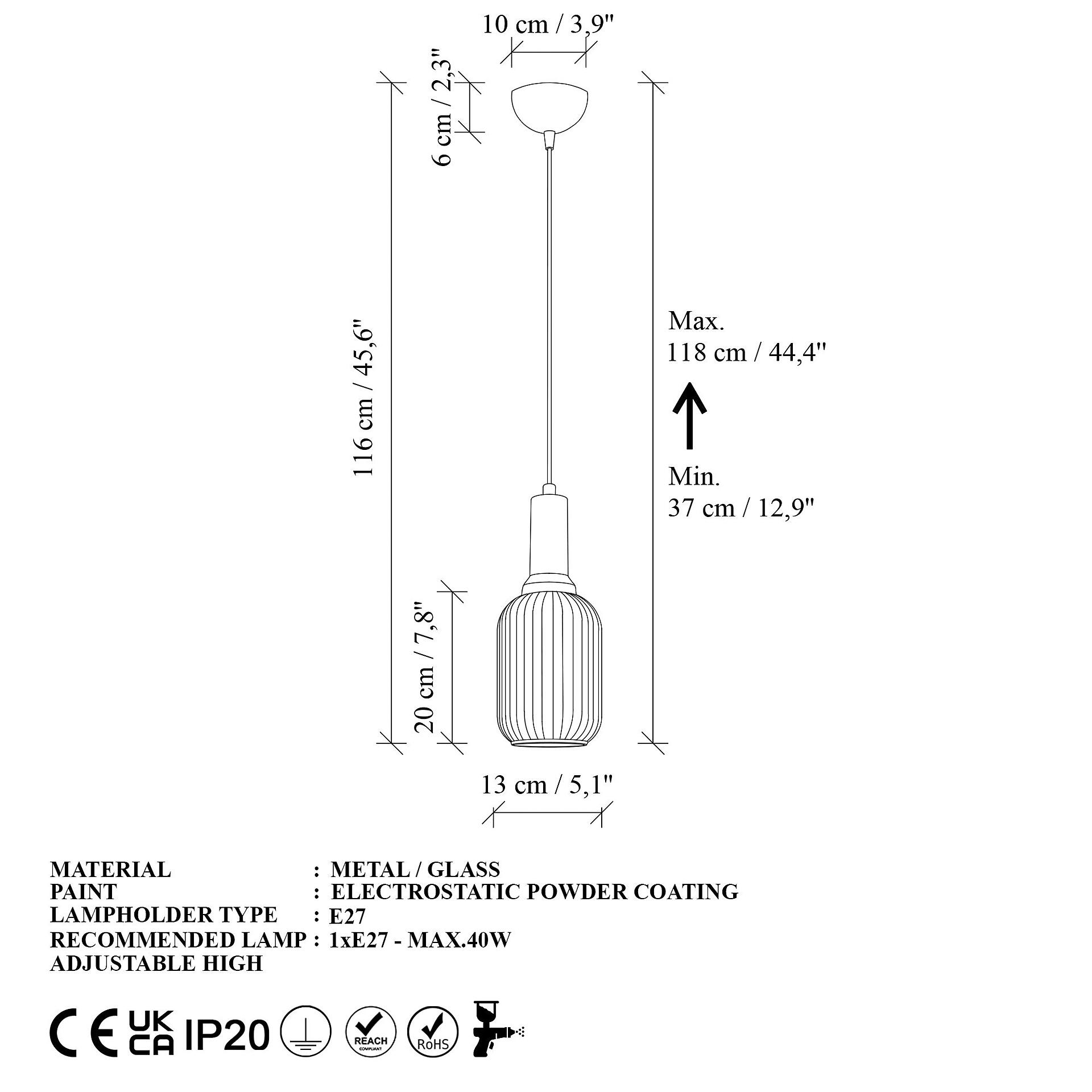 Opviq Pendelleuchte Asker-15191 gold Glas Metall B/H/T/L/D: ca. 13x118x13x13x13 cm E27 1 Brennstellen