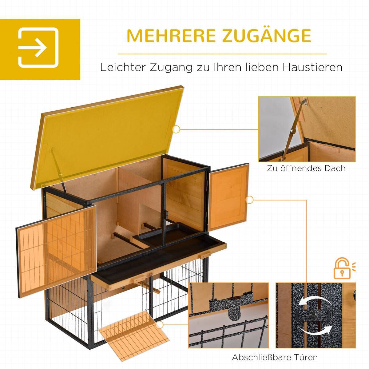PawHut Kleintierstall schwarz Holz B/H/L: ca. 45x81x89,5 cm