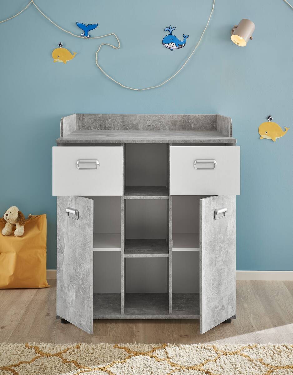 Wickelkommode Matino Beton weiß B/H/T: ca. 89x101x78 cm