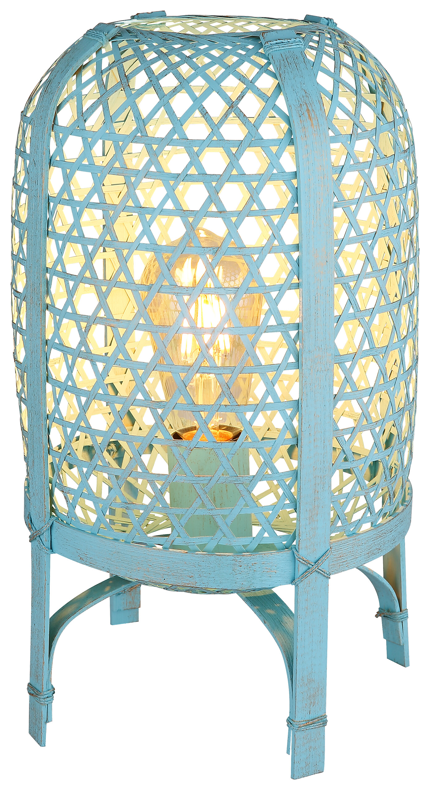 GLOBO Tischleuchte blau Metall Bambus H/D: ca. 37x22 cm E27 1 Brennstellen