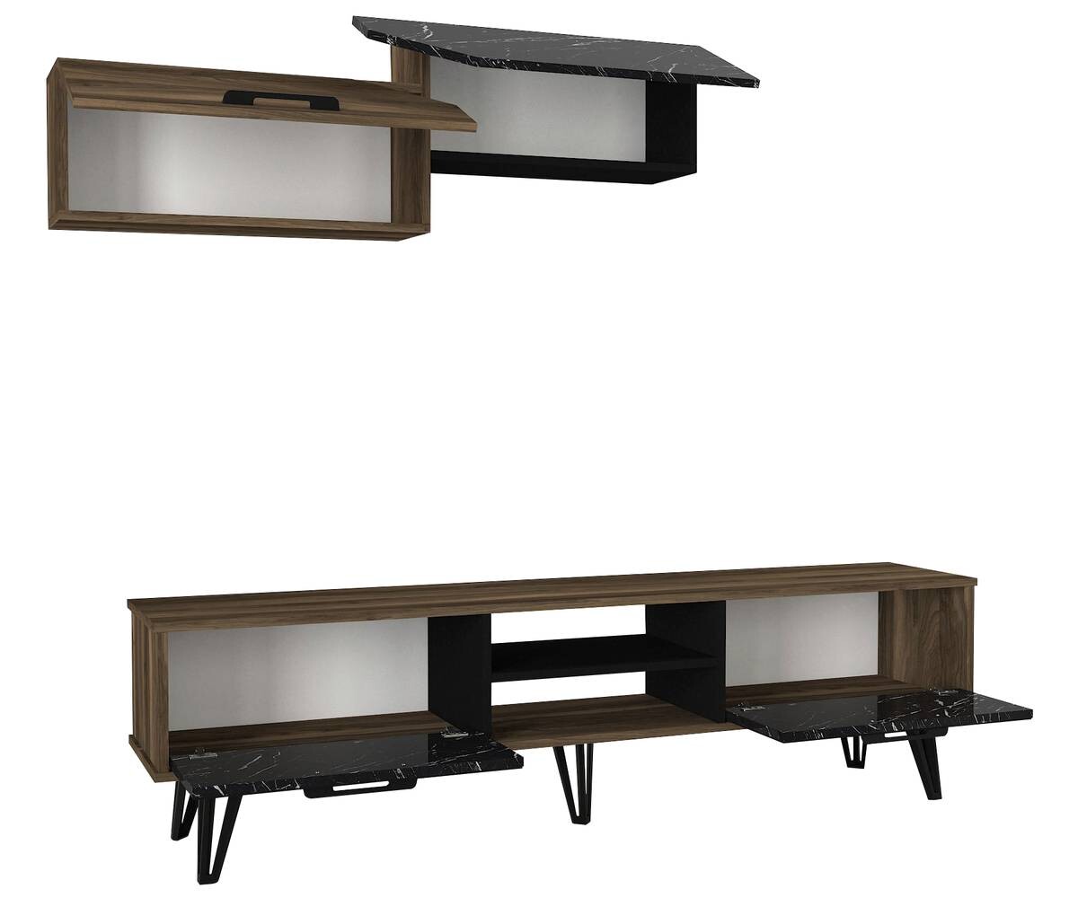 Wohnwand Lampert walnuss Nachbildung Marmoroptik B/H/T: ca. 180x51x35 cm