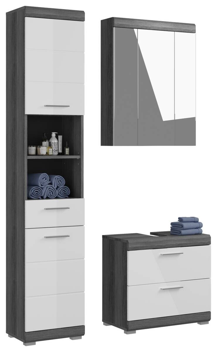 Badezimmer-Set Scout Rauchsilber Nachbildung weiß Hochglanz B/H/T: ca. 112x191x34 cm Badezimmer-Set Scout Rauchsilber Nachbildung weiß Hochglanz B/H/T: ca. 112x191x34 cm
