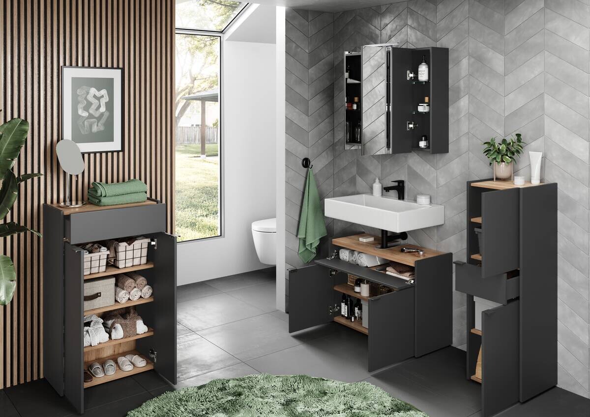 Kommode 4499-549 Graphit Optik Eiche Navarra Nachbildung B/H/T: ca. 60x98x34 cm