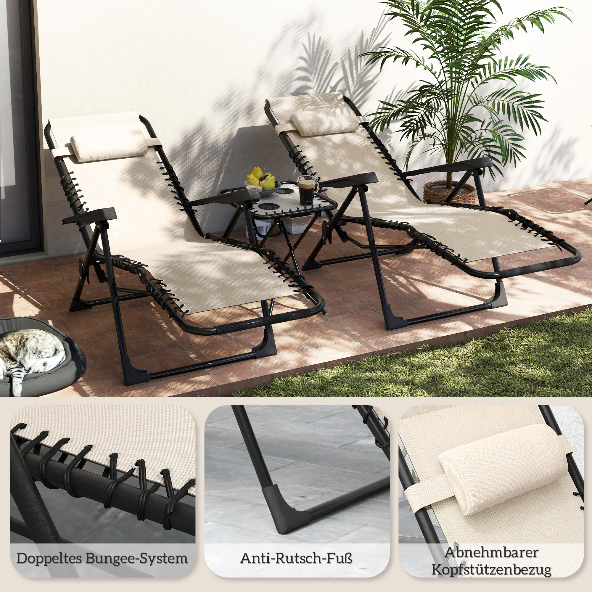 Outsunny Gartenliege 2er Set beige Metall B/H/L: ca. 65x110x90 cm