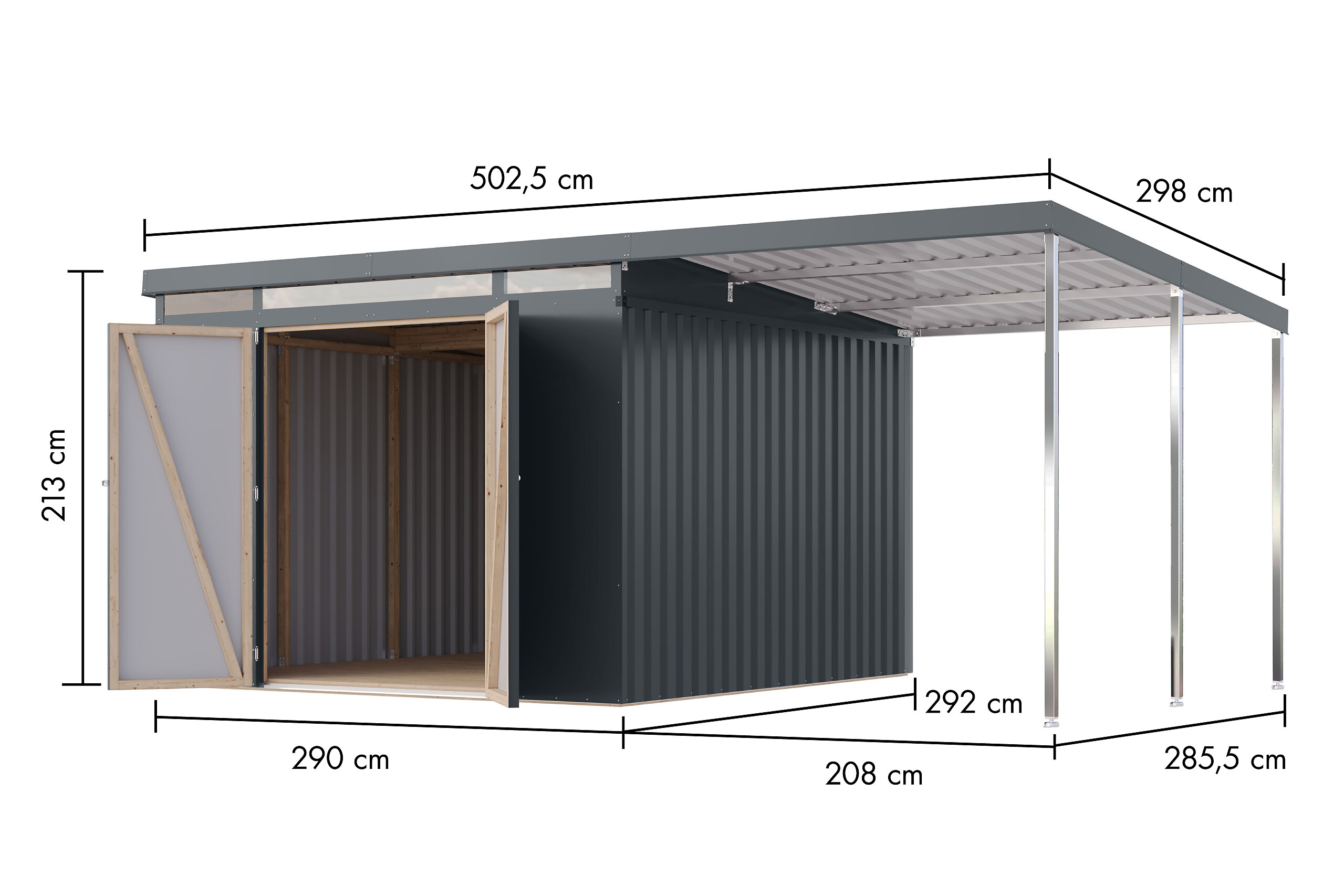 Karibu Gartenhaus Indra 3,5 anthrazit B/H/T: ca. 289x213x289 cm