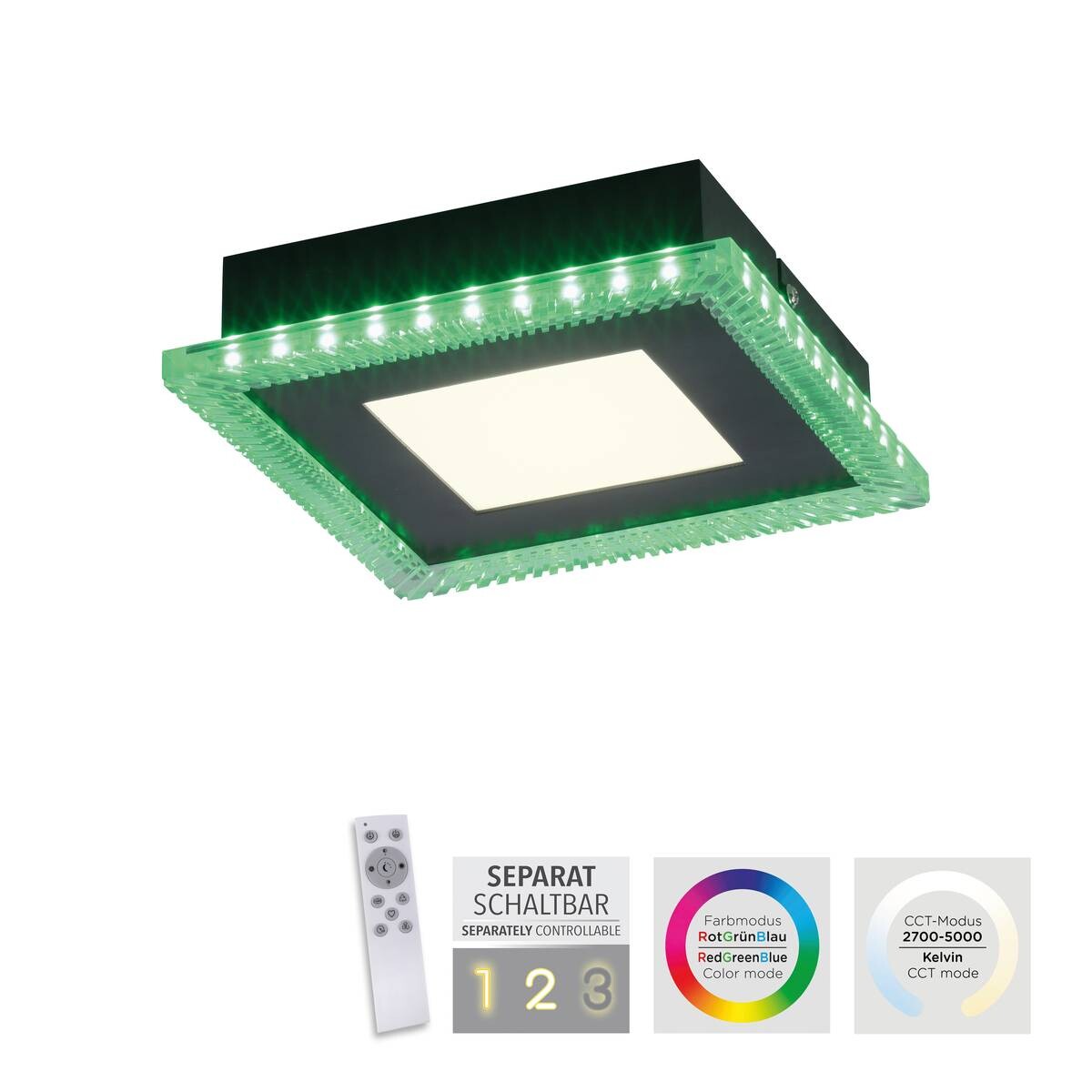 Just Light LED-Deckenleuchte 14510-18 schwarz Kunststoff B/H/L: ca. 20x5x20 cm
