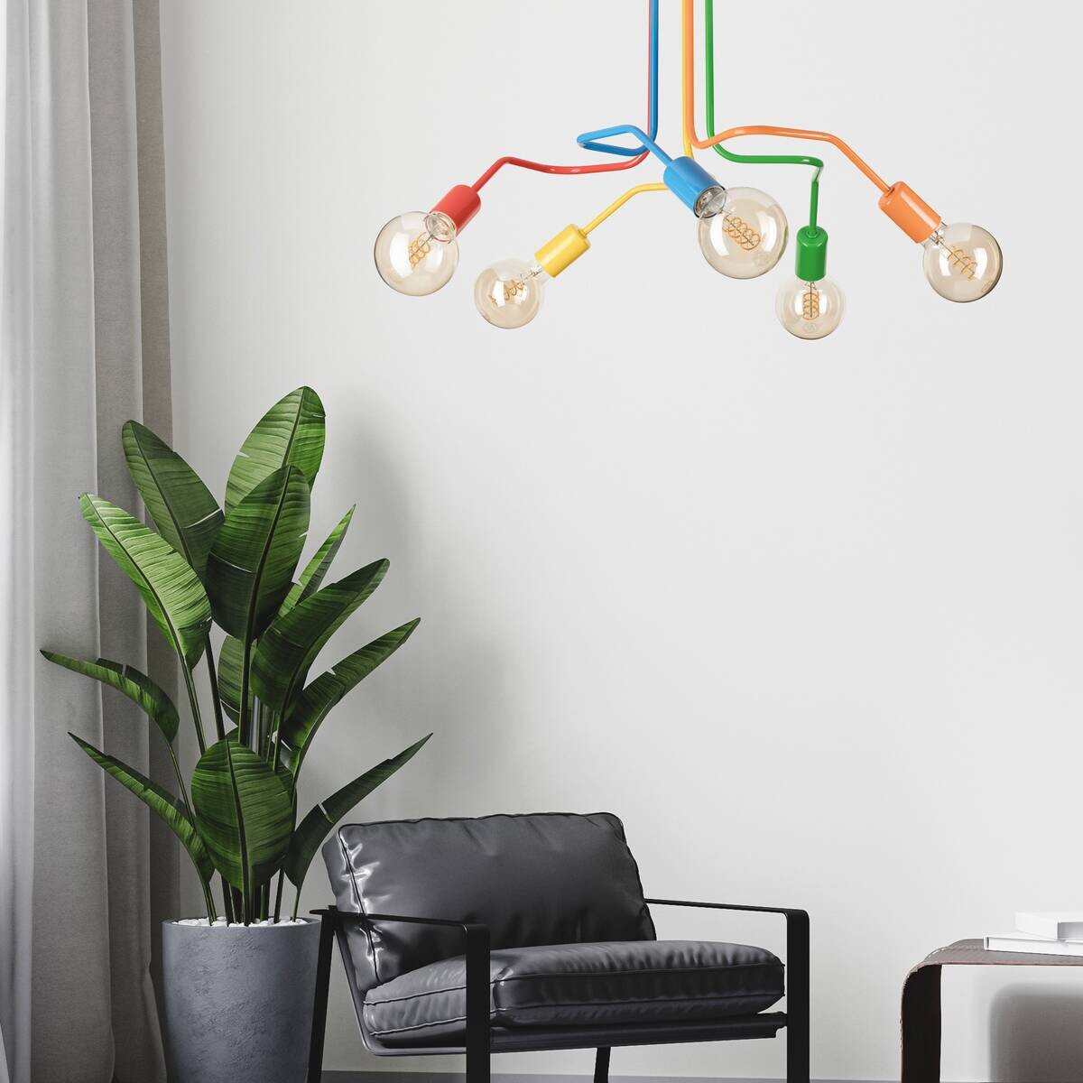 Lamkur Hängeleuchte Domino mehrfarbig Stahl B/H/L: ca. 59x40x59 cm E27 5 Brennstellen