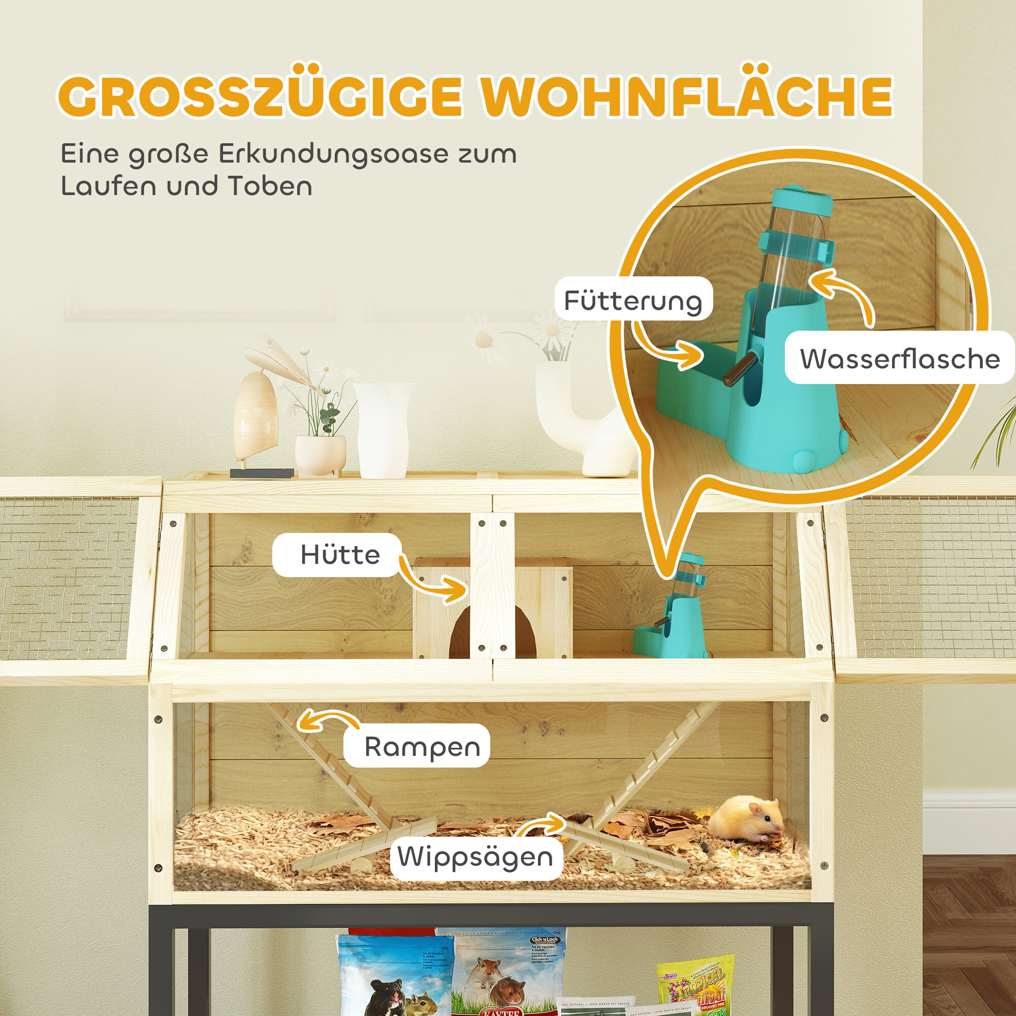 PawHut Zwerghamsterkäfig Holzoptik Holz B/H/L: ca. 43x101x87 cm