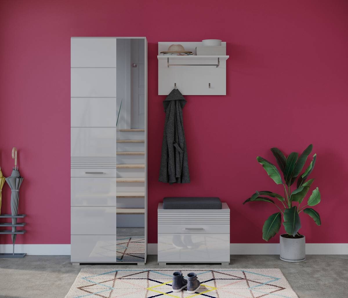 Garderobenschrank Linus weiß weiß Hochglanz B/H/T: ca. 62x190x37 cm