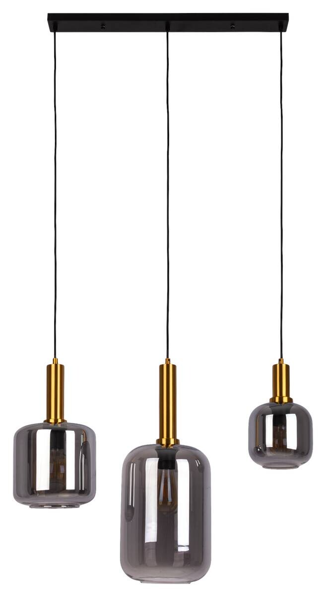 Näve Leuchten Pendelleuchte 7096422 schwarz Metall Glas B/H/T: ca. 82x150x22 cm E27 3 Brennstellen