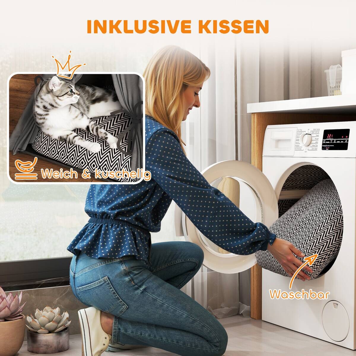 PawHut Katzenzelt grau Polyester B/H/L: ca. 60x76x60 cm