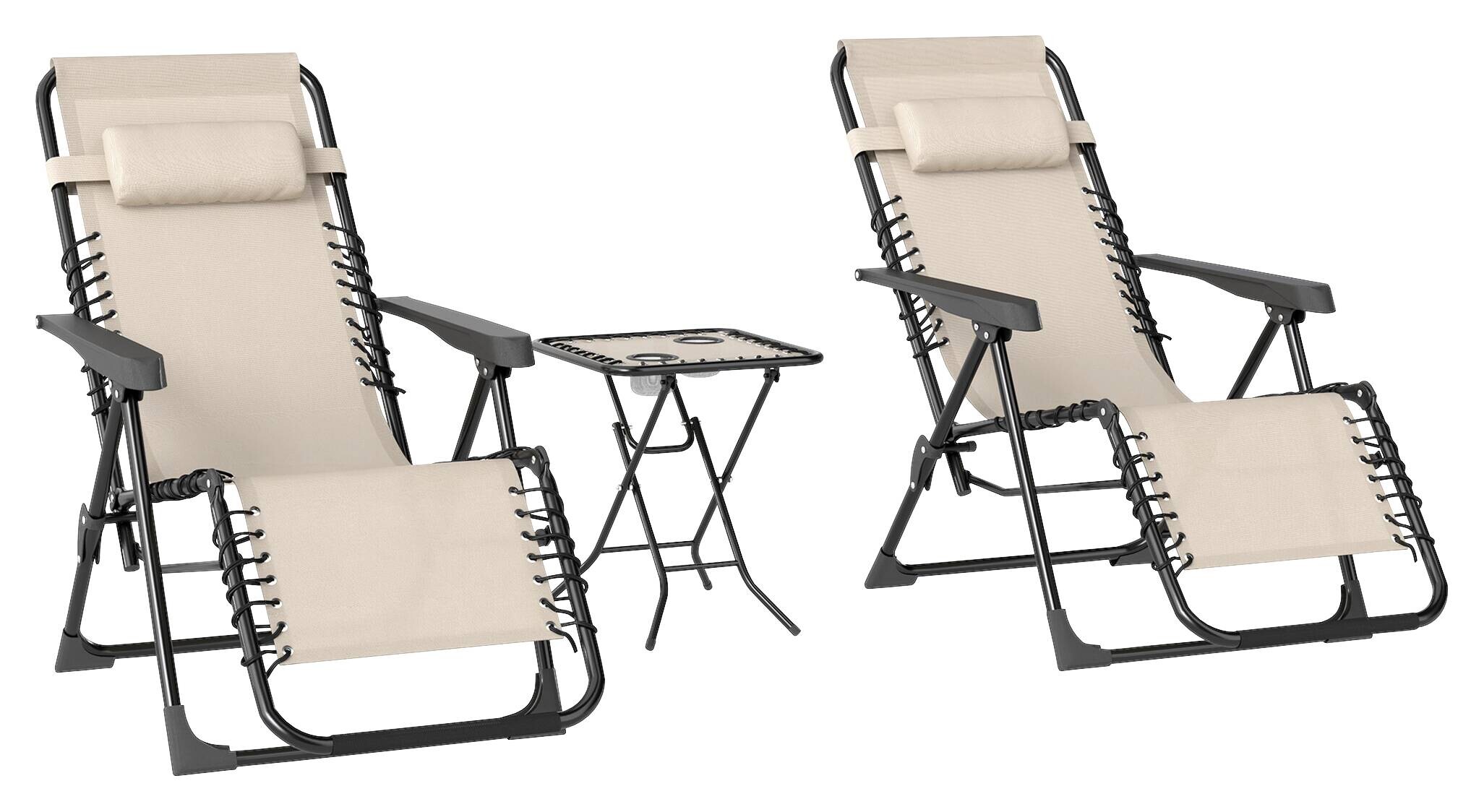 Outsunny Gartenliege 2er Set beige Metall B/H/L: ca. 65x110x90 cm