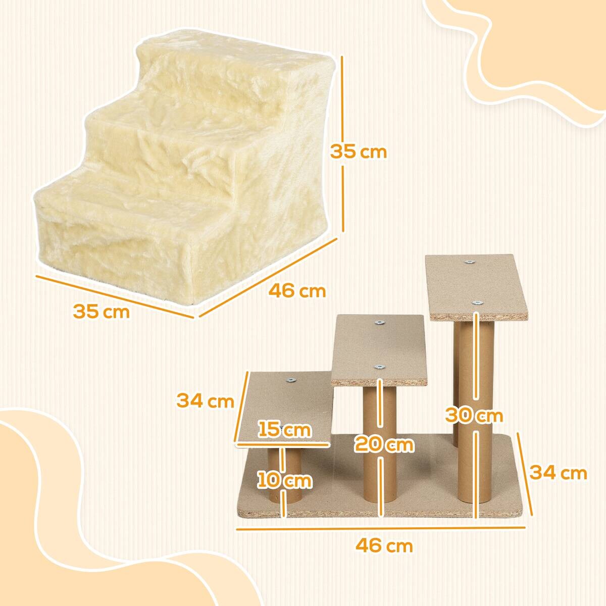 PawHut Haustiertreppe beige Plüsch B/H/L: ca. 35x35x46 cm