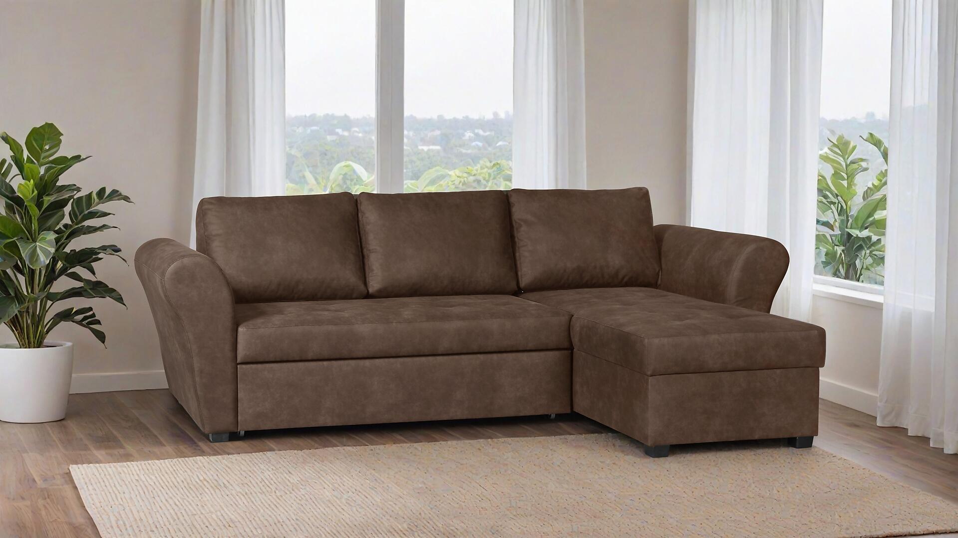 Ecksofa mit Bettfunktion und Bettkasten dunkelbraun Microfaser B/H/T: ca. 260x89x155 cm Ecksofa mit Bettfunktion und Bettkasten dunkelbraun Microfaser B/H/T: ca. 260x89x155 cm
