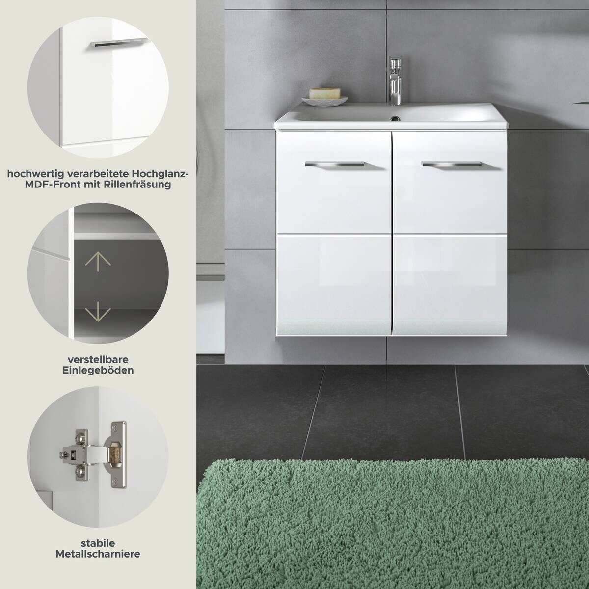 Waschplatz Ice weiß weiß Hochglanz B/H/T: ca. 60x55x46 cm