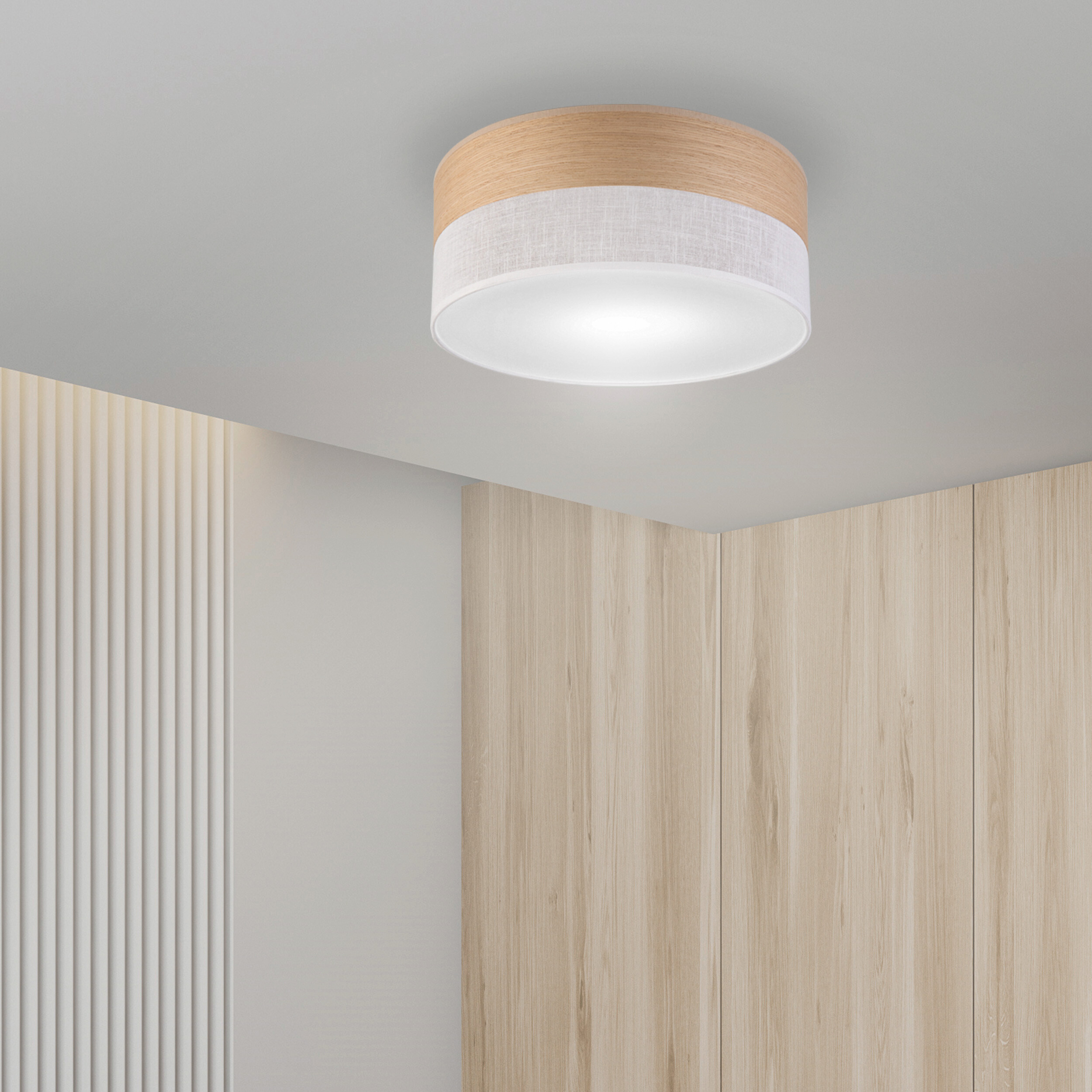 Lamkur Deckenleuchte weiß Eiche PVC Holz B/H/L: ca. 35x15x35 cm E27 1 Brennstellen