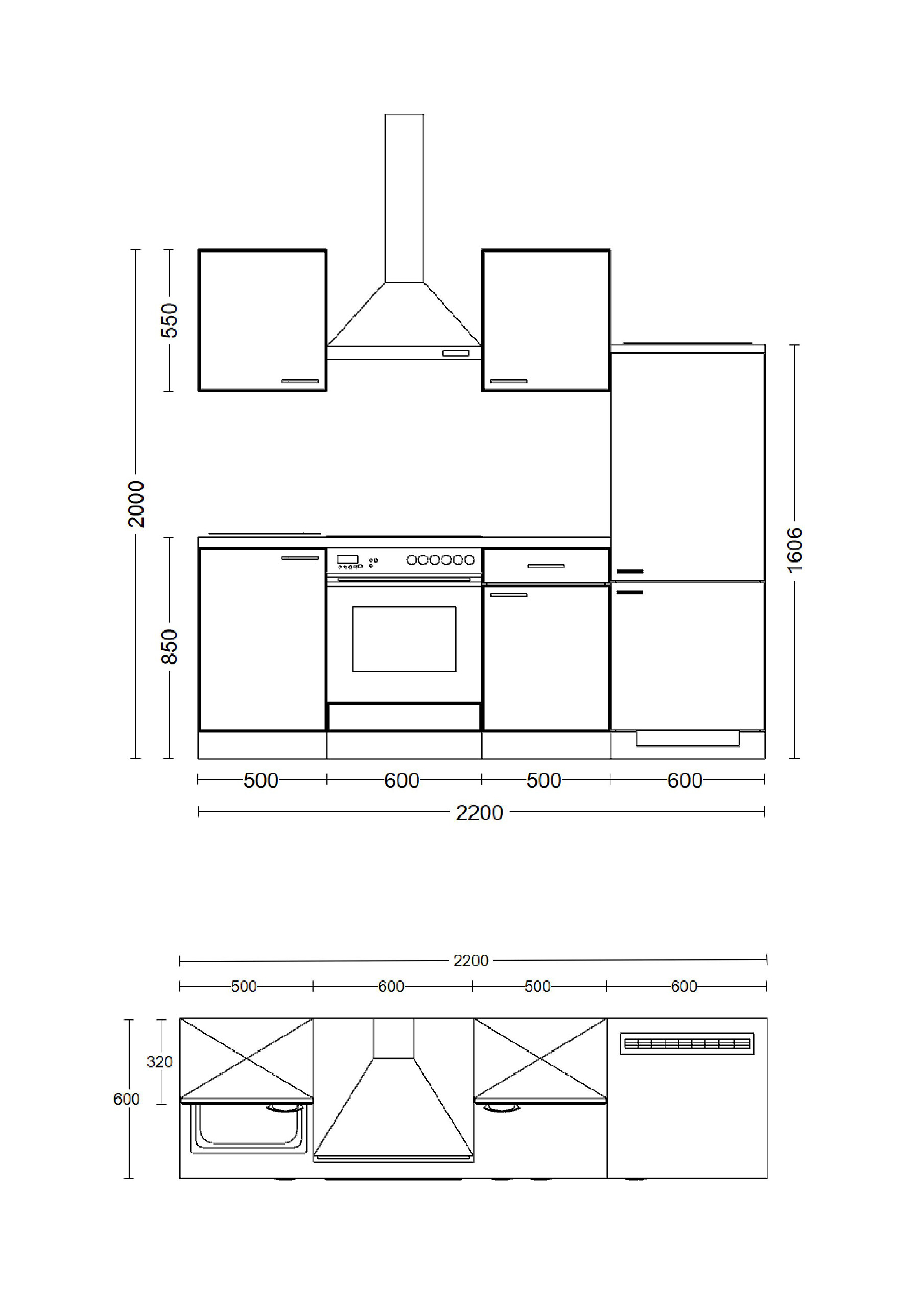 Küchenblock Avila Magnolie matt B/H/T: ca. 220x200x60 cm