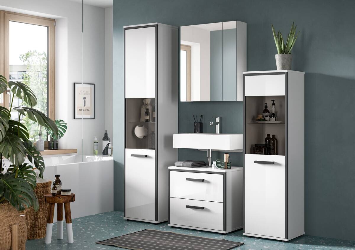 Midischrank KOJAK weiß Hochglanz anthrazit grau B/H/T: ca. 40x188x34 cm