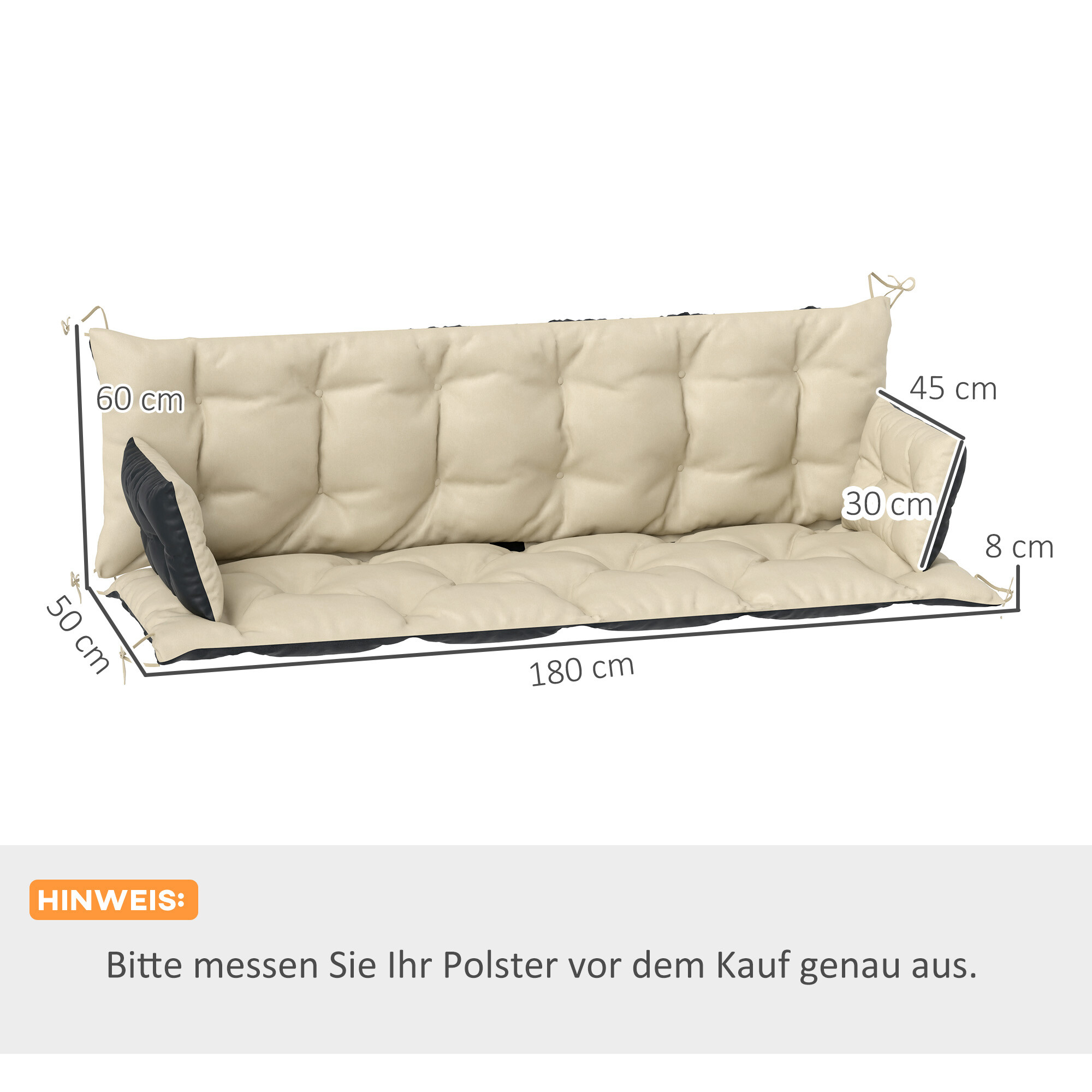 Outsunny Sitzkissen-Set beige Polyester B/H/L: ca. 110x8x180 cm
