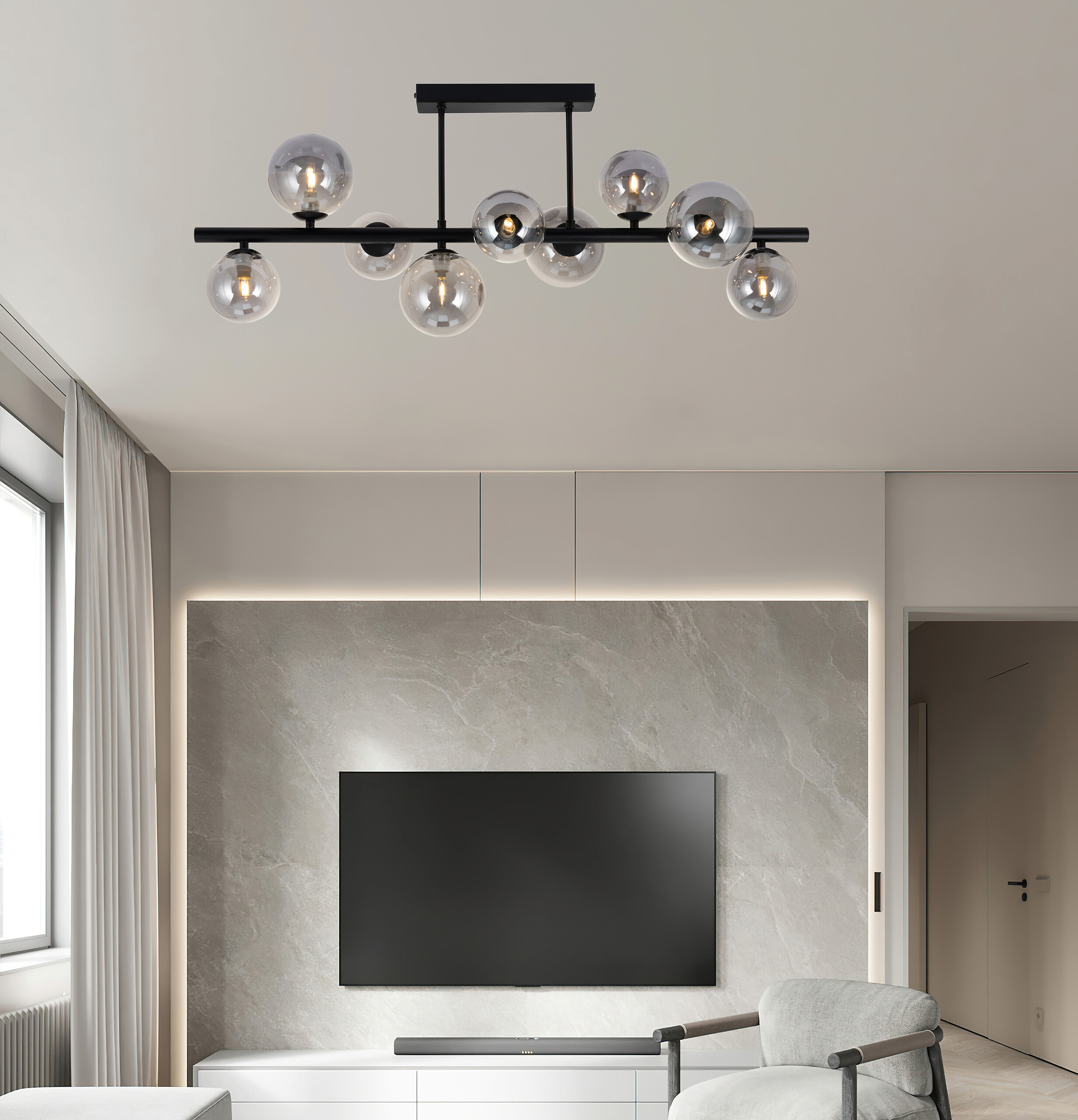 POCOline Deckenleuchte Leonardo schwarz Metall B/H/L: ca. 28,5x35x86 cm G9 9 Brennstellen POCOline Deckenleuchte Leonardo schwarz Metall B/H/L: ca. 28,5x35x86 cm G9 9 Brennstellen