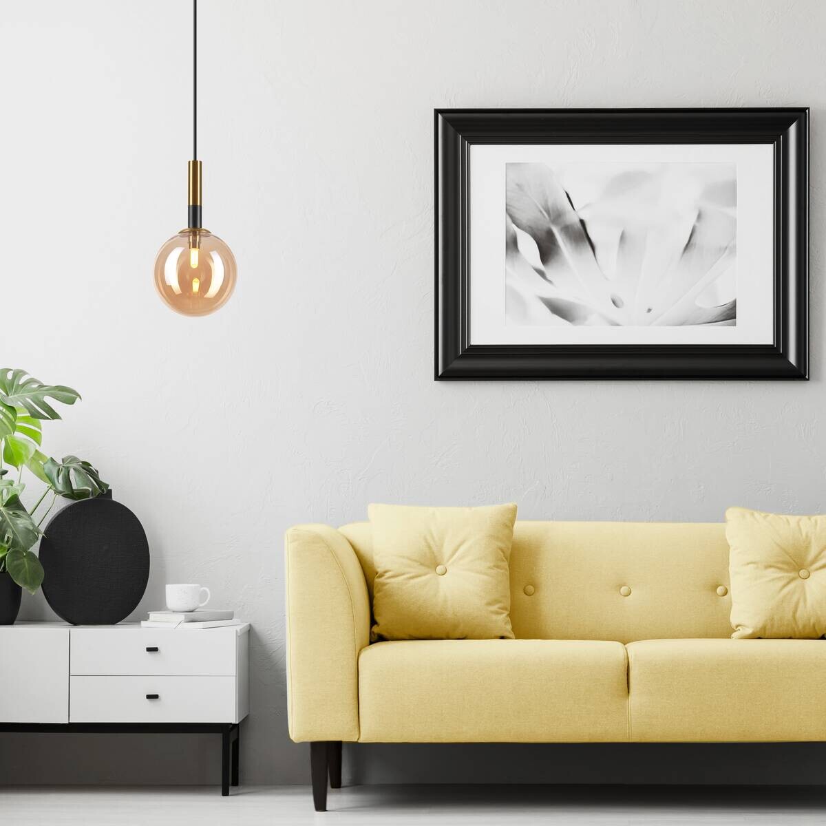 Lamkur Pendelleuchte Rollo gold schwarz Glas Stahl H/L: ca. 120x15 cm E27 1 Brennstellen