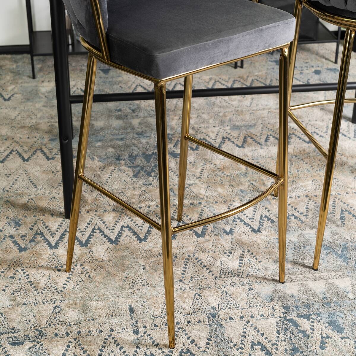 Barhocker FLORES grau Velourstoff B/H/T: ca. 60x104,5x56 cm