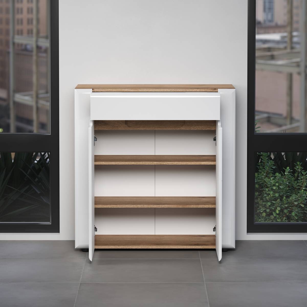 Schubkastenkommode Marlon Eiche Evoke Coast Nachbildung weiß Hochglanz B/H/T: ca. 91x91x38 cm