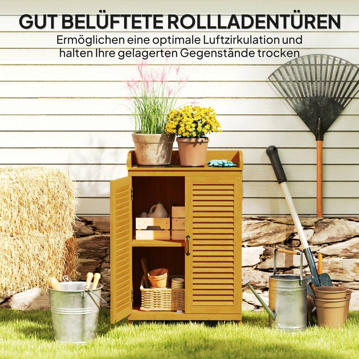 Outsunny Gartenschrank gelb Metall B/H/L: ca. 40x98,5x65,5 cm
