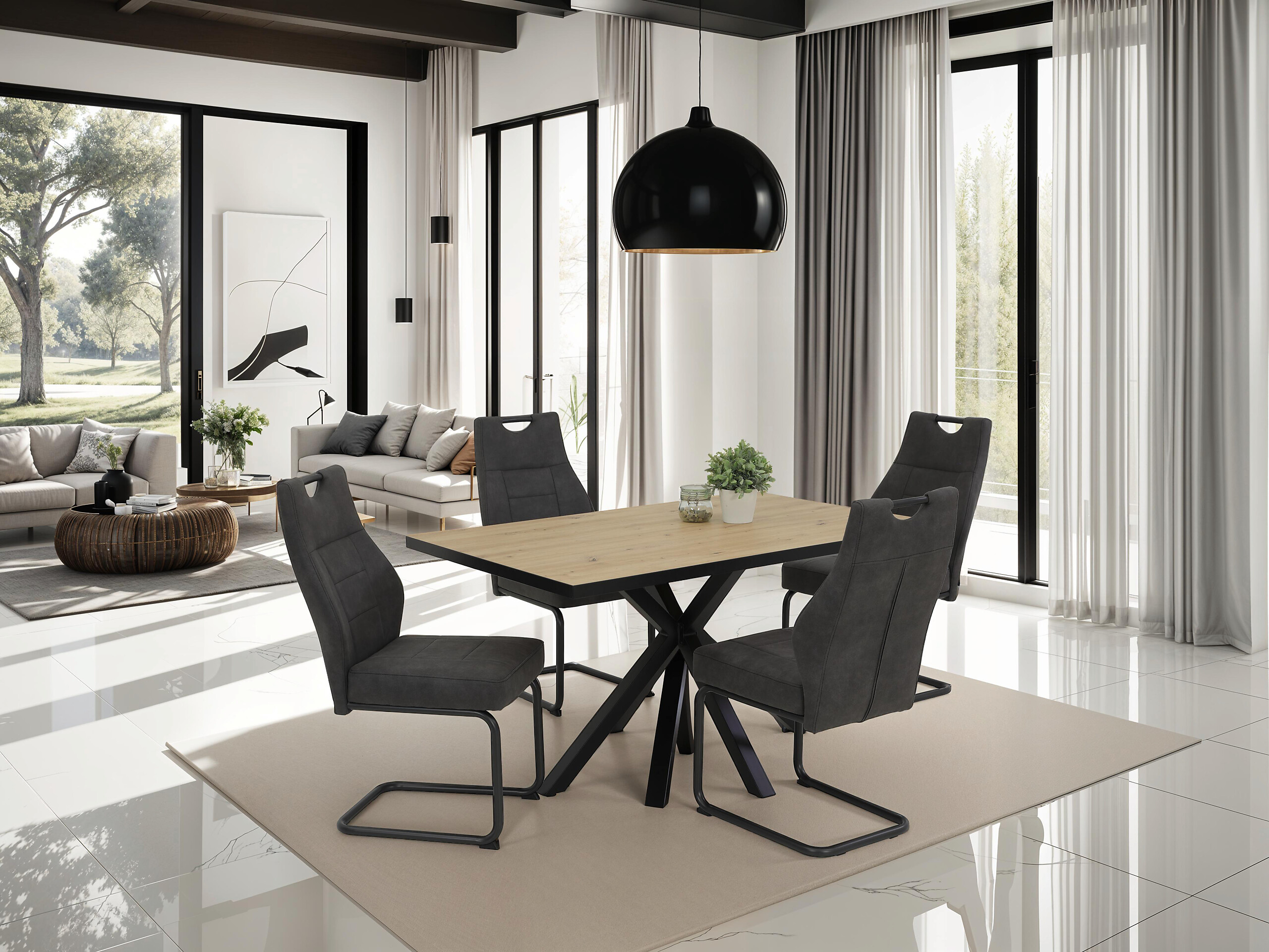 Essgruppe Inn Eiche schwarz anthrazit Holzwerkstoff B/H/T: ca. 140x76x90 cm Essgruppe Inn Eiche schwarz anthrazit Holzwerkstoff B/H/T: ca. 140x76x90 cm