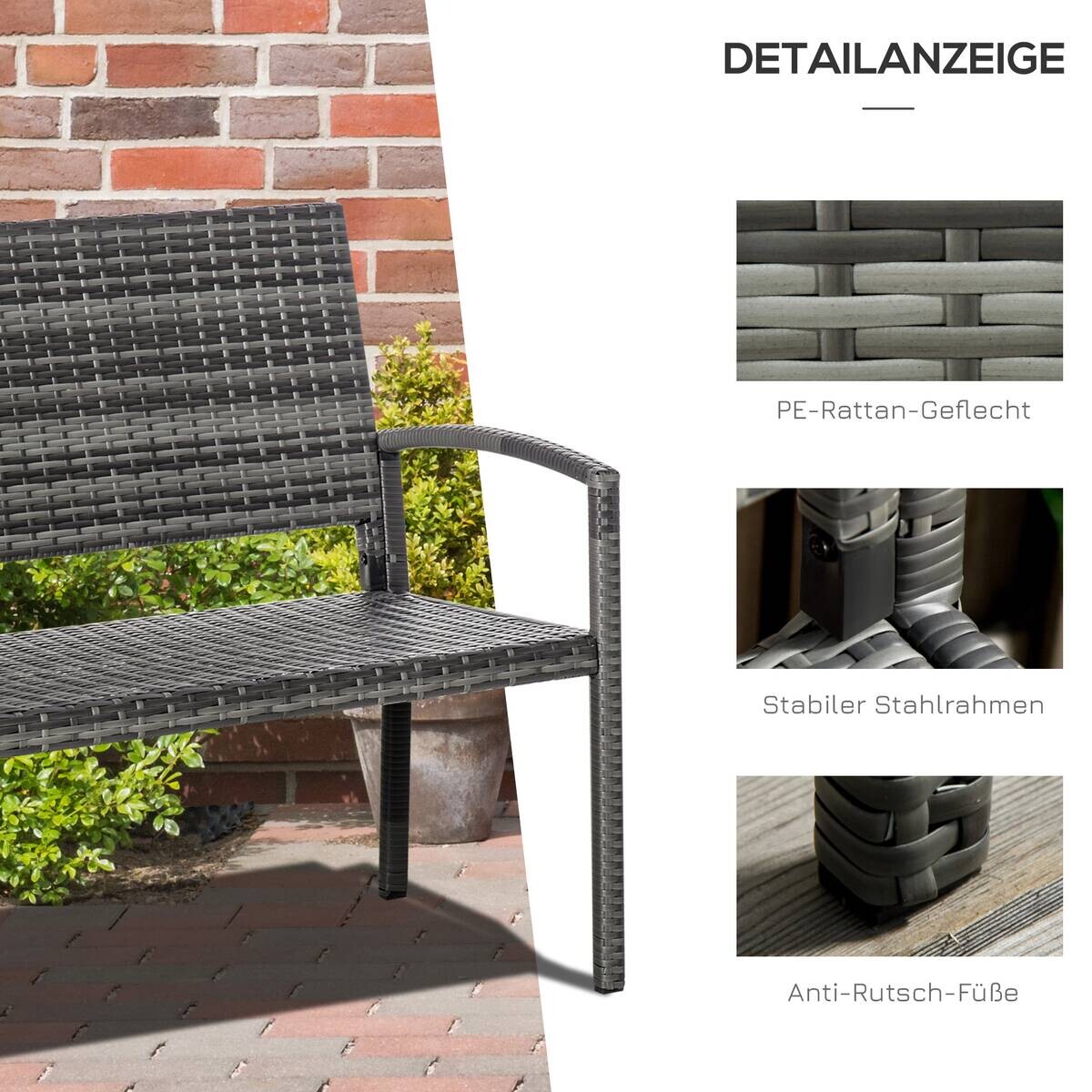 Outsunny Gartenbank grau Polyrattan B/H/L: ca. 60x122x85 cm