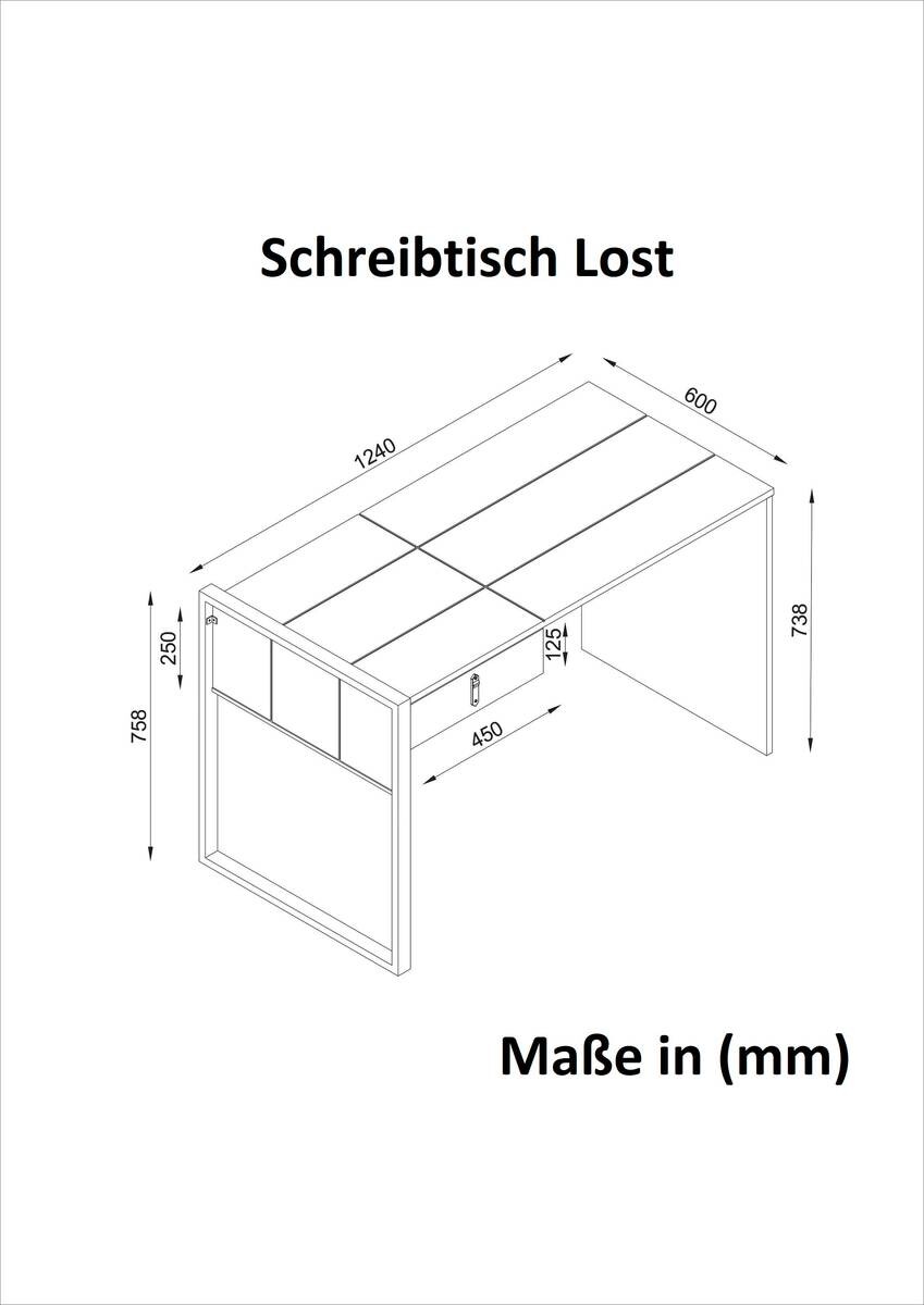 Schreibtisch Lost walnuss Nachbildung B/H/T: ca. 124x76x60 cm