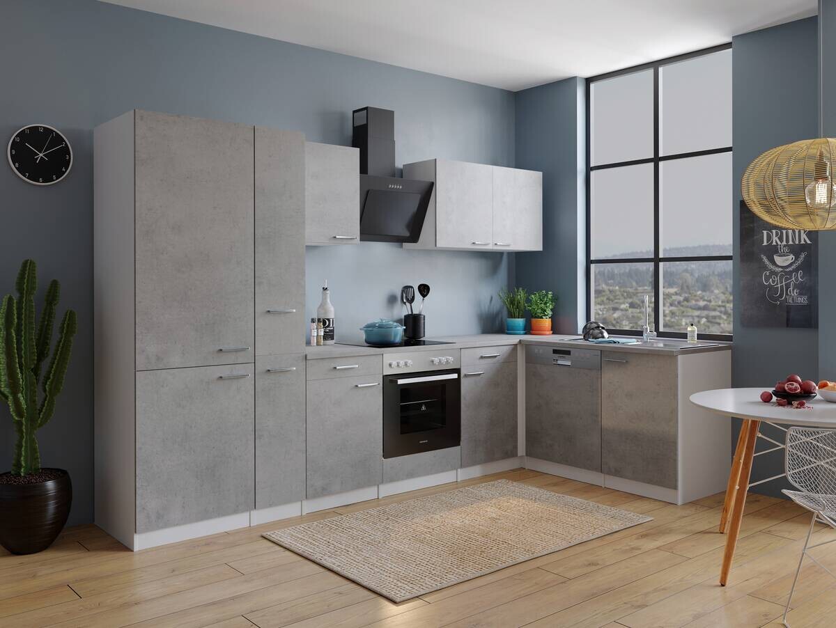 Respekta Winkelküche Malia Beton Optik B/H/T: ca. 310x200x172 cm