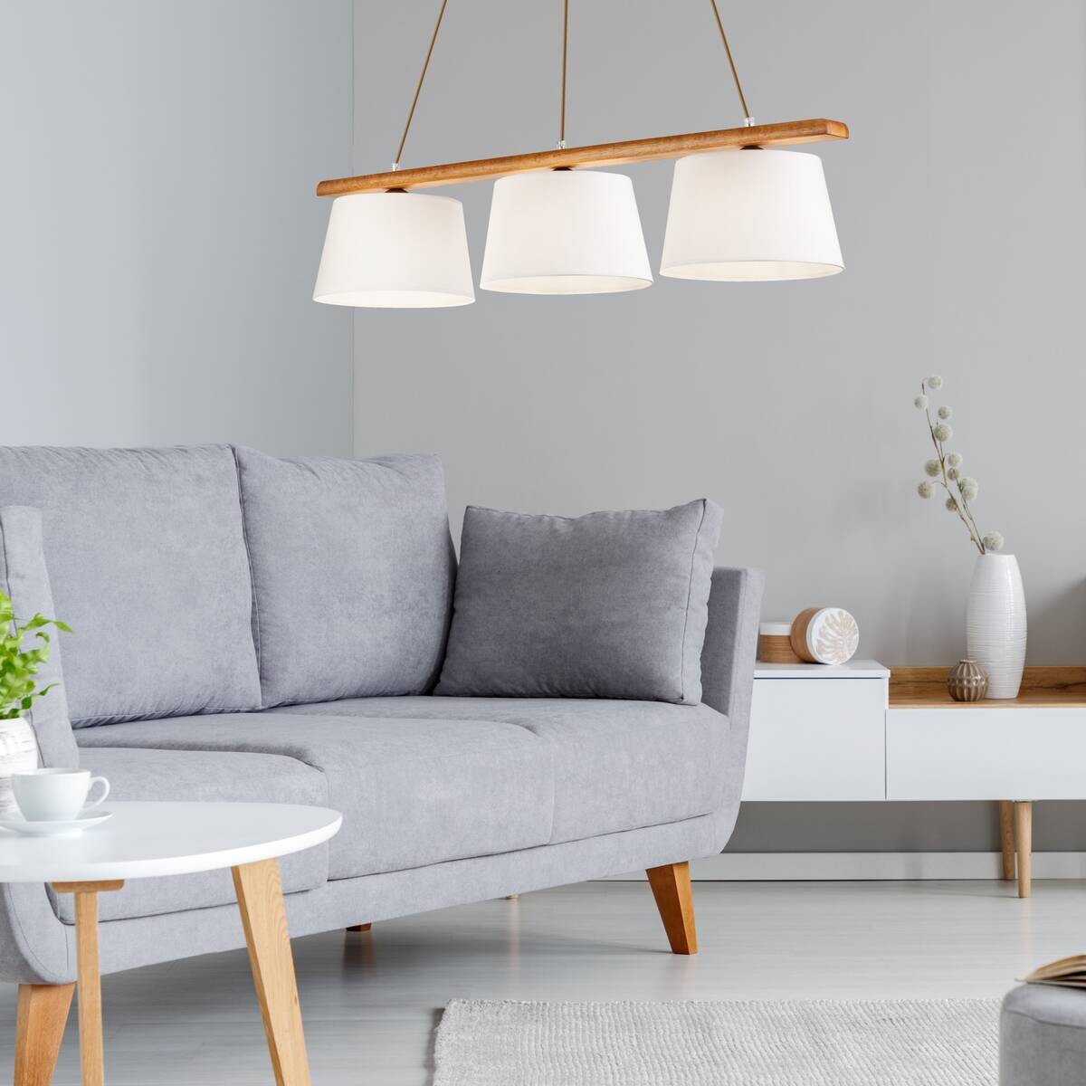 Lamkur Deckenleuchte Eiche rustikal Stahl Holz B/H/L: ca. 28x28x90 cm 3 Brennstellen