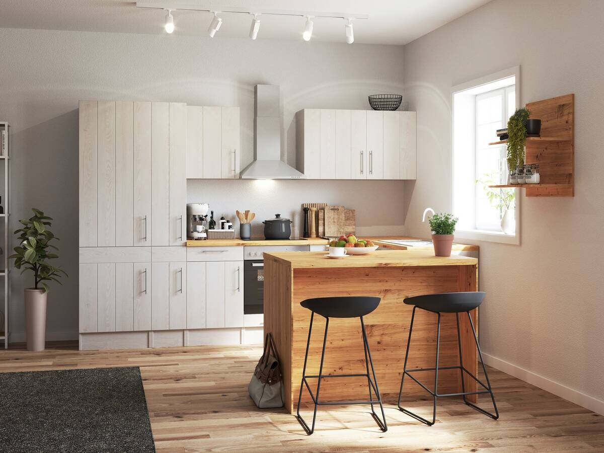 Respekta Winkelküche Anton weiß Lärche Nachbildung B/H/T: ca. 310x211x172 cm