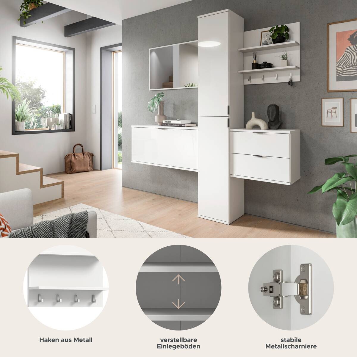 Garderobe PROJEKT X weiß weiß Hochglanz B/H/T: ca. 174x191x37 cm